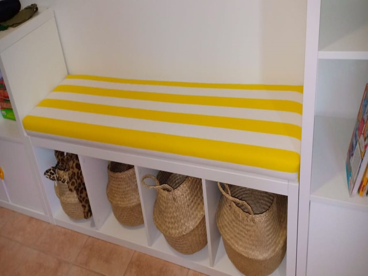 Cushion for Ikea table in striped yellow fabric